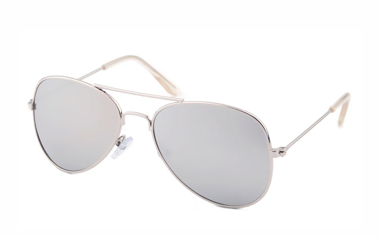 BØRNE aviator solbrille med sølvfarvet spejlglas
