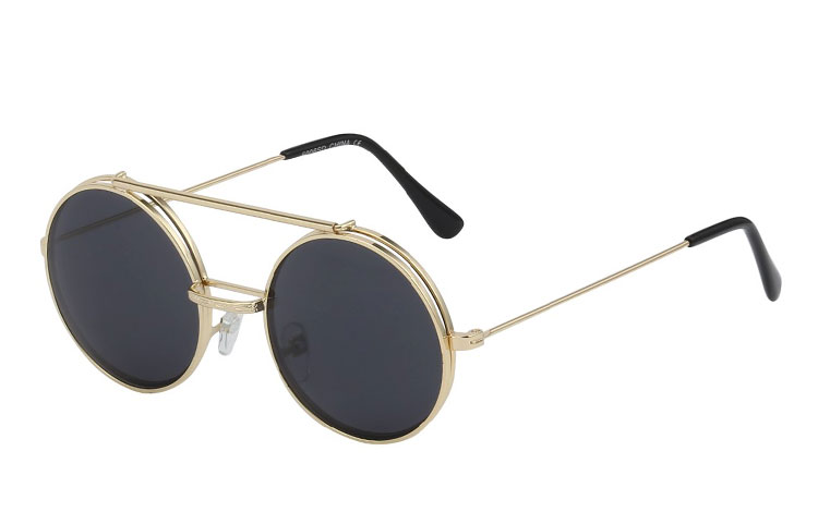 Guldfavet metal brille med flip up solbrille - Design nr. 3461