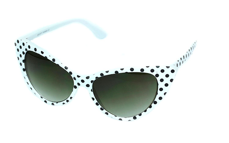 Hvid katøje / cateye solbrille med sort prik