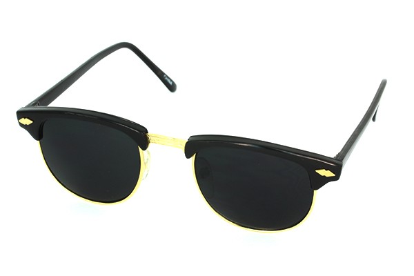 Clubmaster solbrille i sort/guld design med mørke glas