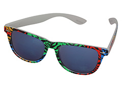 Wayfarer solbrille i multifarvet dyreprint med blåligt spejlglas - Design nr. 1149