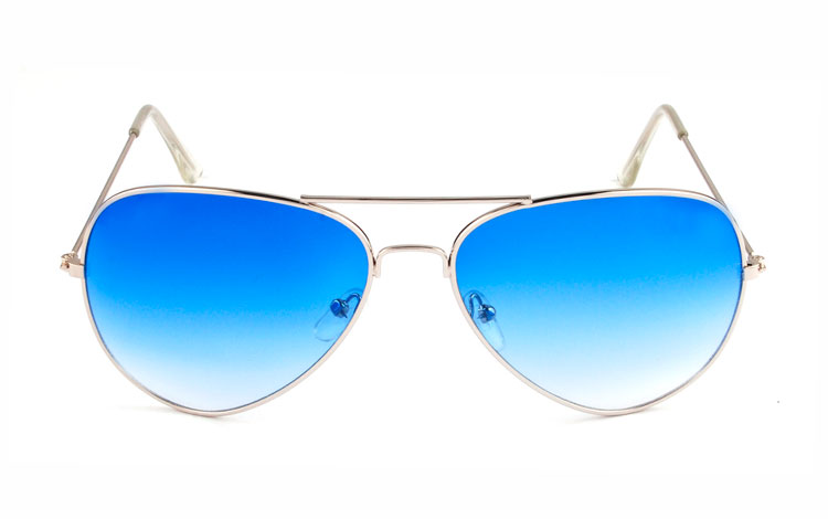 Metal pilot / aviator solbrille med blå glas - accessories.dk - billede 2