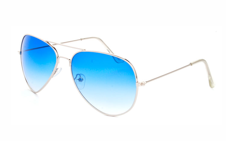 Metal pilot / aviator solbrille med blå glas