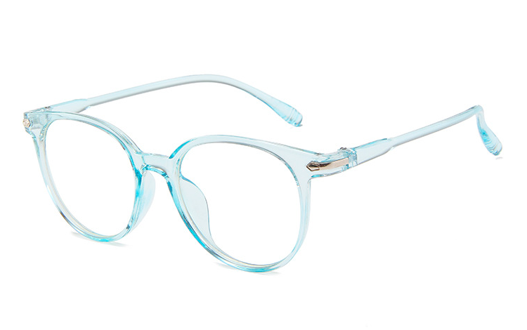 Tyrkisblå transparent brille med klart glas uden styrke