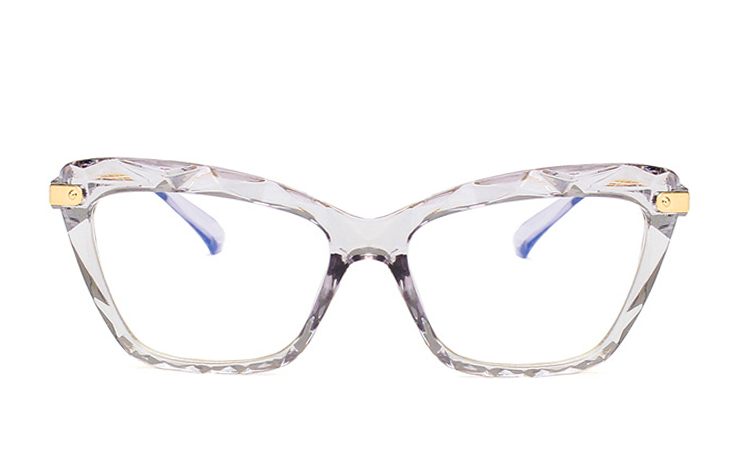 Grå transparent cat-eye brille i mønstret og indgraveret glas. - accessories.dk - billede 2