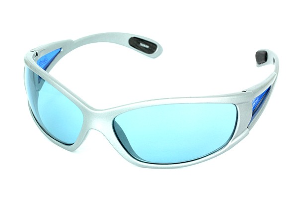 Løbe solbrille i lysgrå med lysblå glas og side beskyttelse - accessories.dk - billede 2