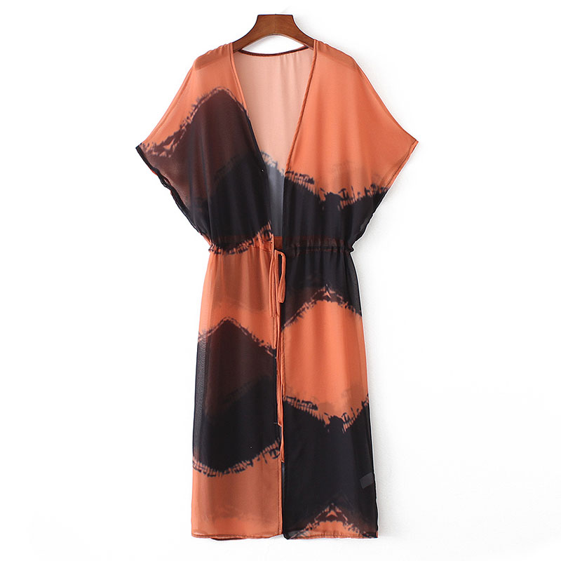 Smuk batik kimono i varme jordfarver