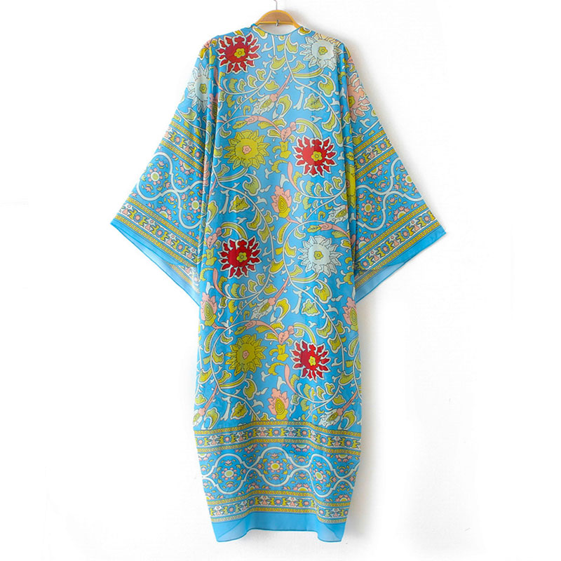 Kimono i smuk lyseblåt / tyrkis design. Slot farve og mønsterdesign - accessories.dk - billede 2