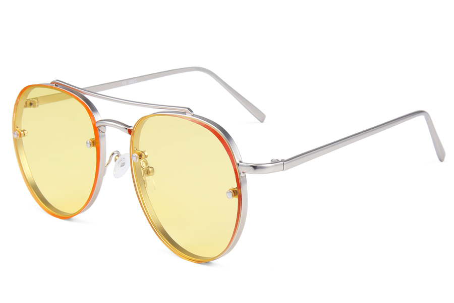 Rund solbrille i aviator look med gule linser
