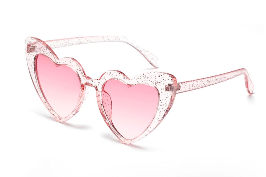 Stor glimmer hjerte solbrille i flot og feminint design