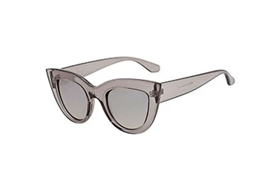 Cat-Eye solbrille i smokey transparent stel med sølvfarvet spejlglas