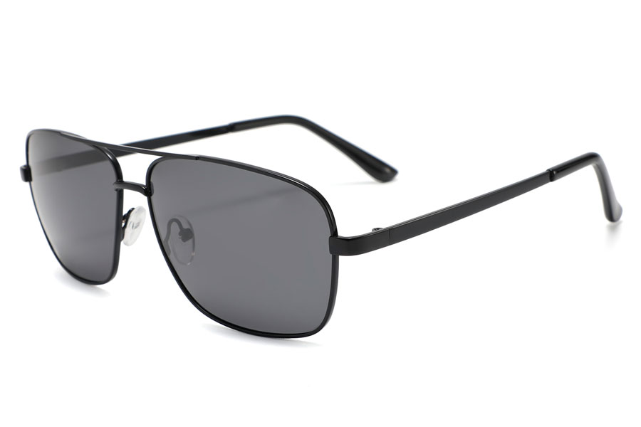 Klassisk solbrille i sort metalstel med grå-sorte linser