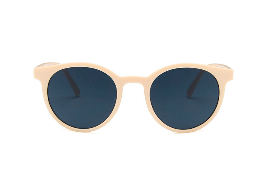 Rund solbrille i blank cremefarvet stel med grÃ¥-sorte glas - accessories.dk - billede 2