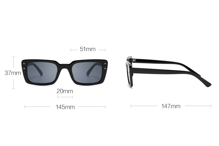 Aflang firkantet modesolbrille i blank sort - accessories.dk - billede 4