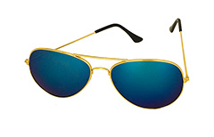 Guldfarvet aviator - blåt spejlglas. - Design nr. 3230