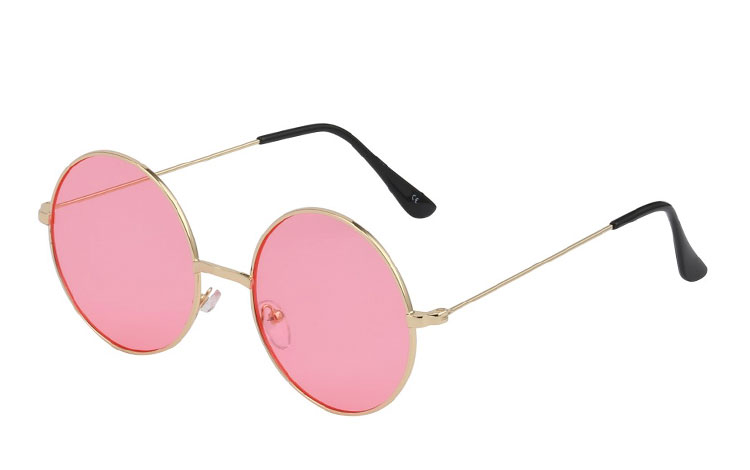 Rund retro solbrille med lyserøde glas - Design nr. 3437