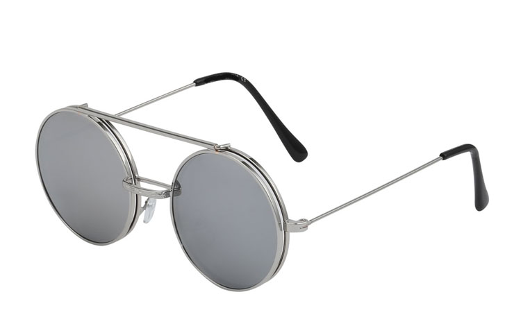 Rund brille med sølvfarvet flip up solbrille - Design nr. 3458