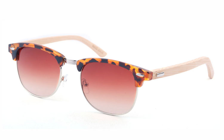 Skildpaddebrun clubmastersolbrille med bambus stænger - Design nr. 3505