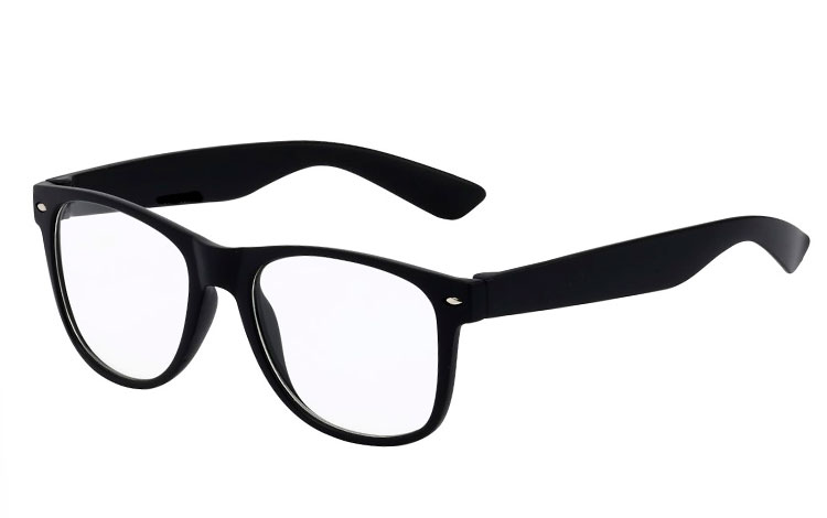 Sort MAT wayfarer brille med klart glas uden styrke