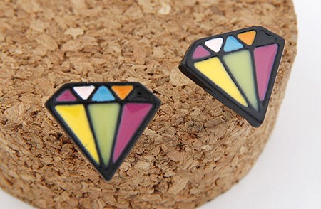 Farverig diamant ørestik - Design nr. 3055