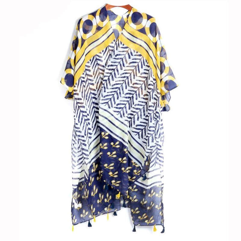 Kimono i gult og blåt farvemønster. - Design nr. k115