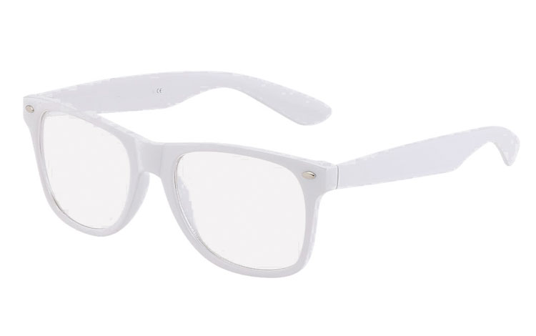 Hvid wayfarer brille med klart glas