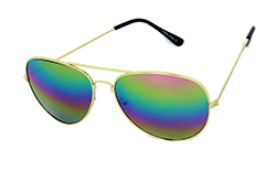 Guldfarvet aviator solbrille med regnbue spejlglas