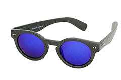 Rund solbrille i mat sort design med blålige spejlglas - Design nr. 1135