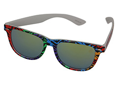 Wayfarer solbrille med spejlglas i multifarvet dyreprint. - Design nr. 1148