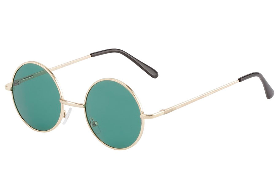 Guldfarvet rund lennon brille med grønne linser - Design nr. 3840