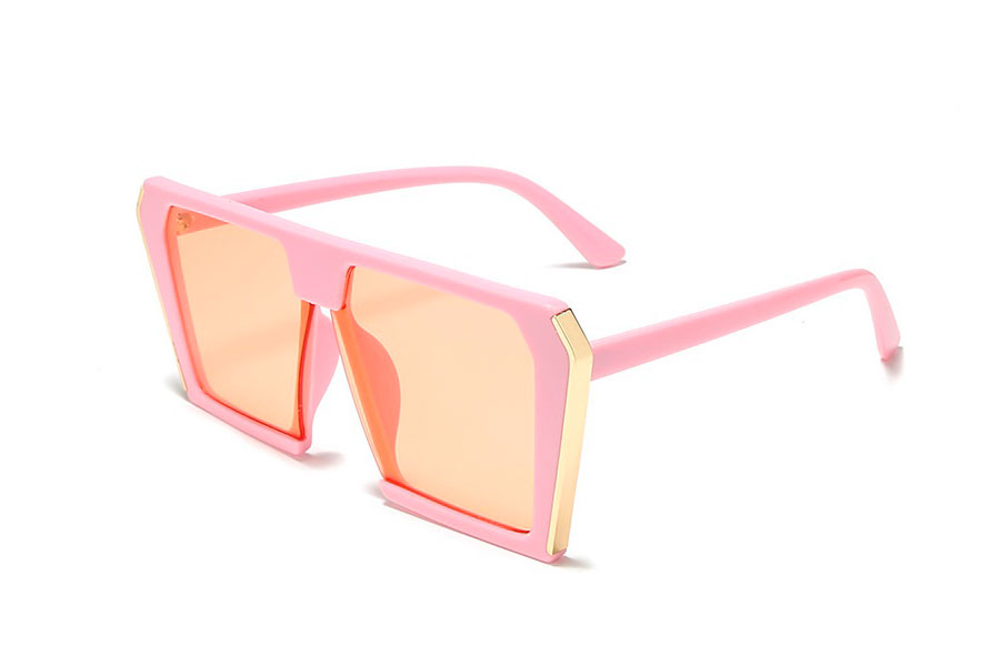 Stor lyserød solbrille i mat kantet design med fede guld detaljer - Design nr. s4080
