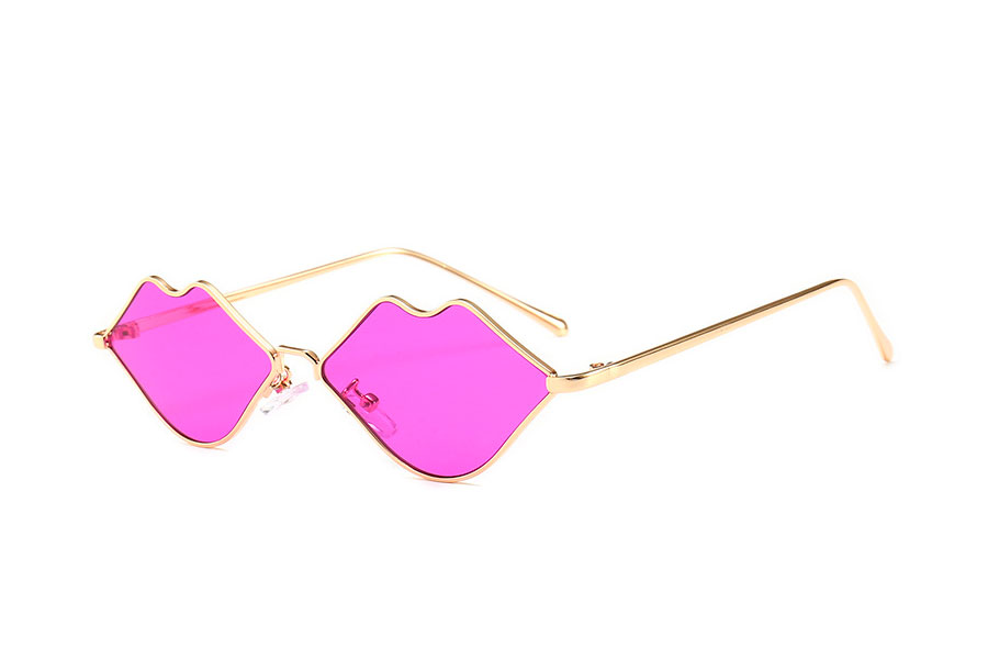 Fræk læbe solbrille i guldfarvet metal stel med lilla glas - Design nr. s4083
