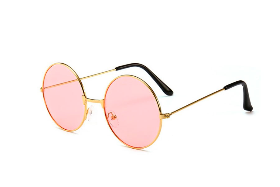 Rund guldfarvet lennon solbrille med lyserøde linser - Design nr. s4174
