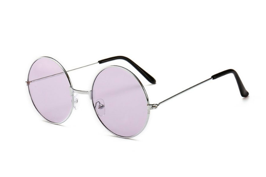 Rund solbrille i sølvfarvet rundt lennon design med lyselilla glas - Design nr. s4177