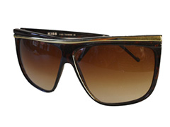 Brun solbrille i fedt design med asymmetrisk guld design øverst  - Design nr. 665